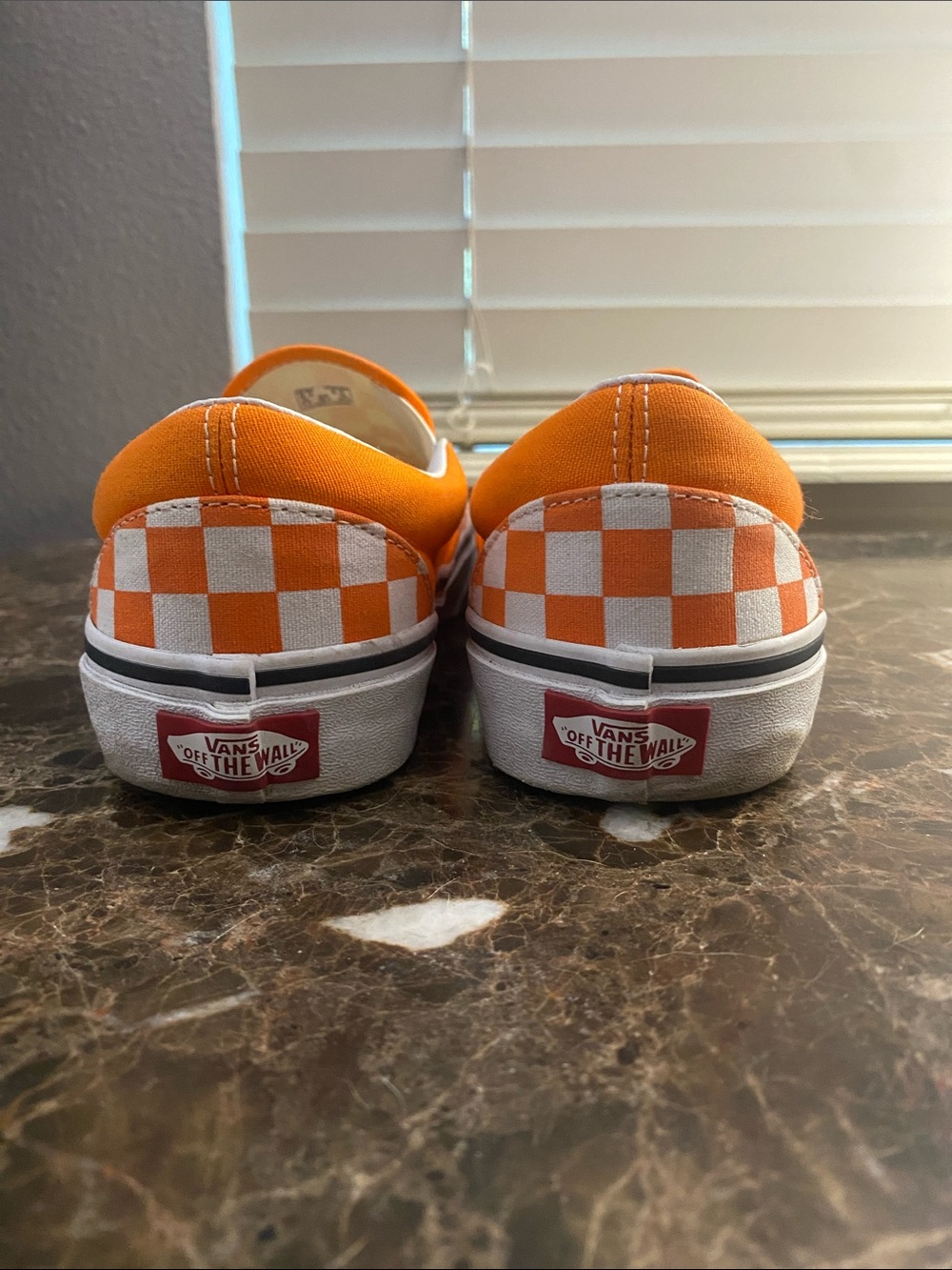Vans Orange and White Checkerboard Slip-On Sneakers - Picture 3 of 4